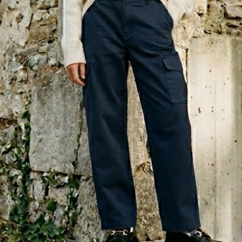 High Rise Zara Navy Blue Cargo Tapered Pants Size 13-14